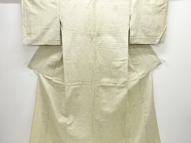 アンティーク　亀甲模様織り出し十日町紬単衣着物